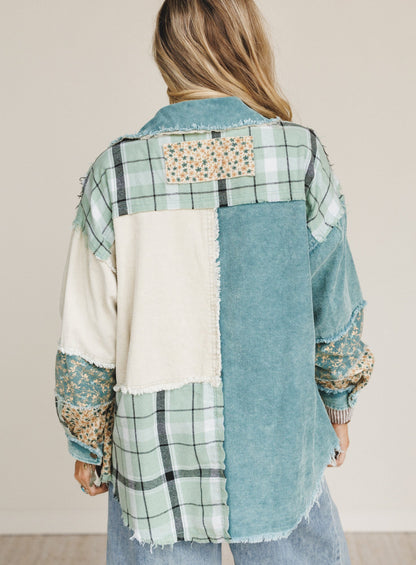 Flower Mountains Button Down Top - Sage