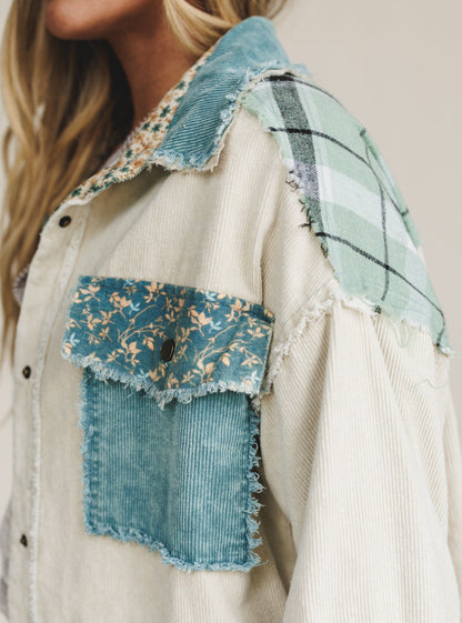 Flower Mountains Button Down Top - Sage