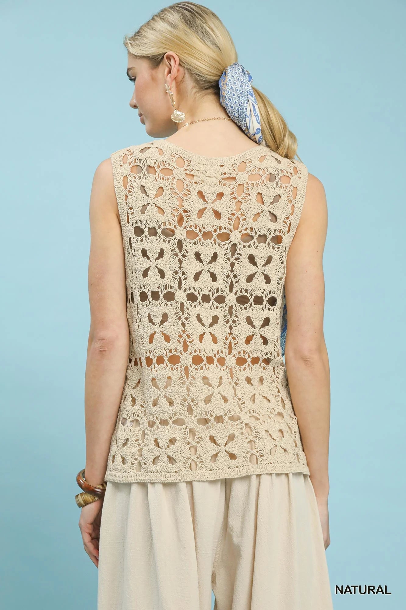 Hazel Blues® |  Umgee Crochet Flower Motif Sleeveless Tank Top