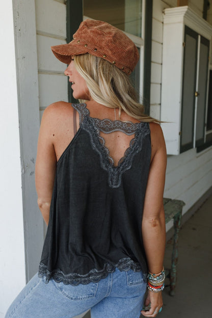Palm Desert Lace Trim Top - Black