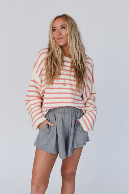 All My Stripes Oversized Sweater - Cream Pink