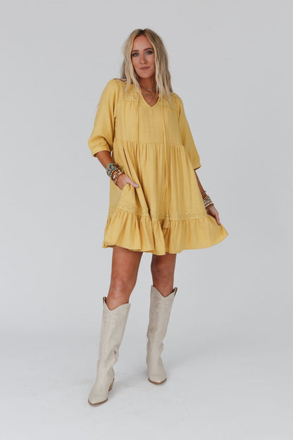 Tiny Dancer Ruffle Mini Dress - Mustard