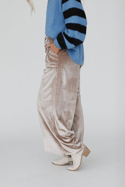 The Nest Relaxing Robin Velvet Wide Leg Pant - Taupe