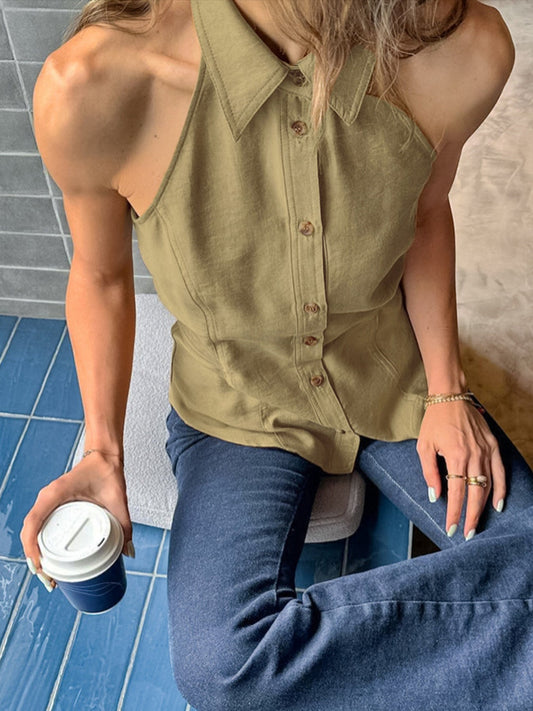 Hazel Blues® |  Button-Down Sleeveless Top