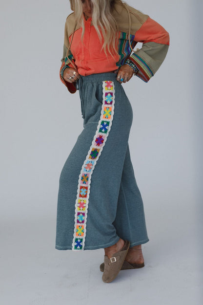 The Nest Love Seeker Crochet Panel Pants - Olive