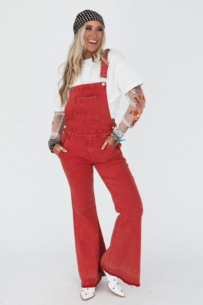 Holly Denim Overalls - Red