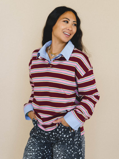 Nichelle Stripe Top - Wine Pink
