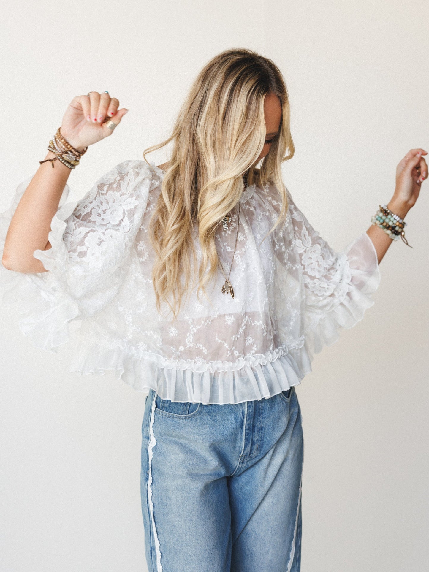 Bianca Sheer Ruffle Blouse - Off White