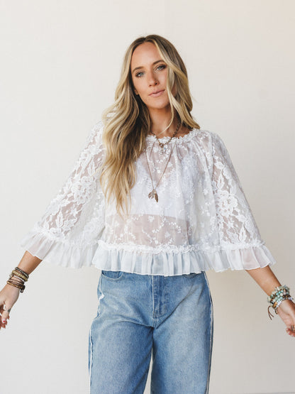Bianca Sheer Ruffle Blouse - Off White