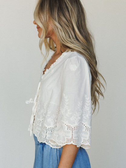 Sweet Pea Floral Embroidered Blouse - Ivory