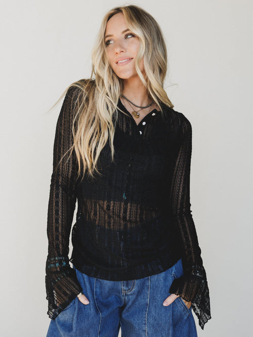 Quaint Darling Lace Long Sleeve Top - Black