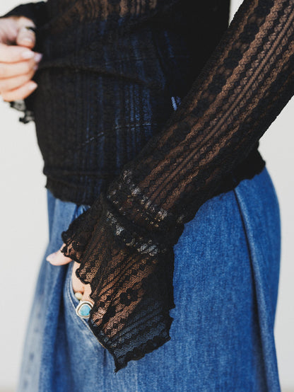 Quaint Darling Lace Long Sleeve Top - Black