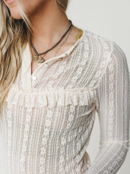 Quaint Darling Lace Long Sleeve Top - Cream