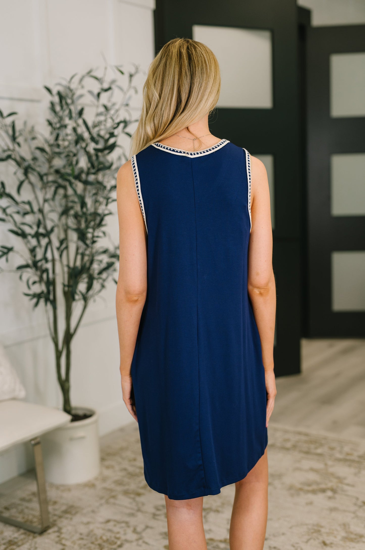 Hazel Blues® |  Airloom Trim Detail Mini Tank Dress in Navy