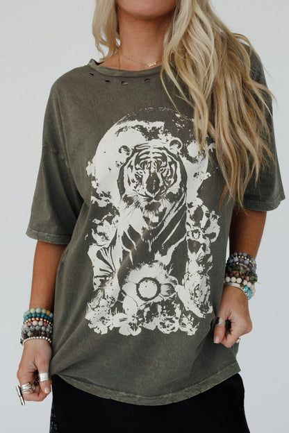 Tiger Moon Graphic Tee - Iron