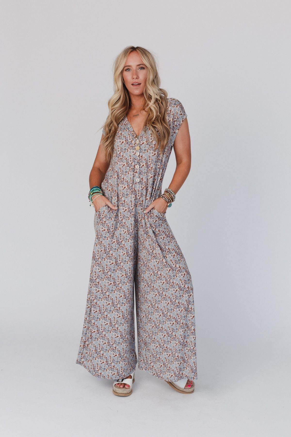 The Nest Daphne Floral Print Jumpsuit - Blue