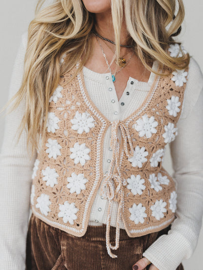 Moonflower Crochet Vest - Camel