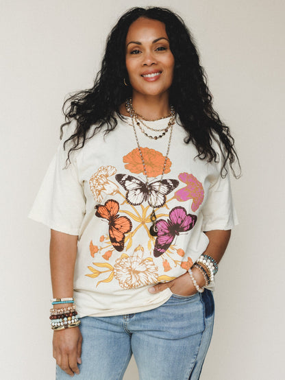 Butterfly Garden Graphic Tee - Cream