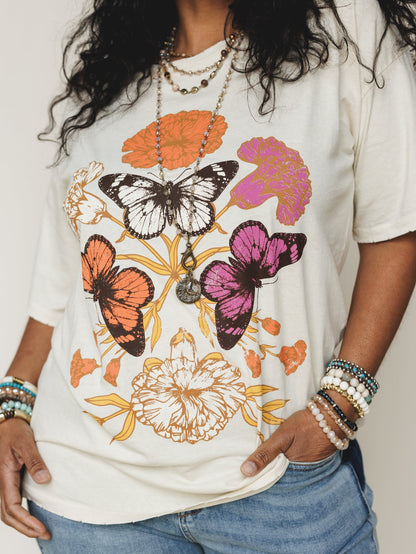 Butterfly Garden Graphic Tee - Cream