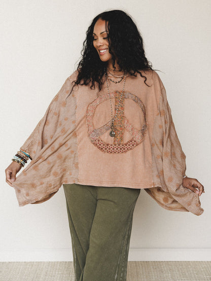 Peace Path Embroidered Top - Mocha