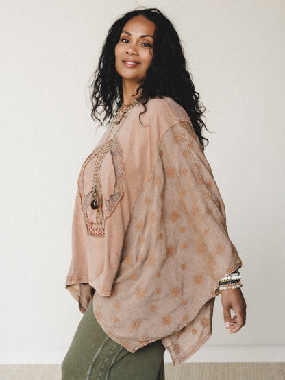 Peace Path Embroidered Top - Mocha