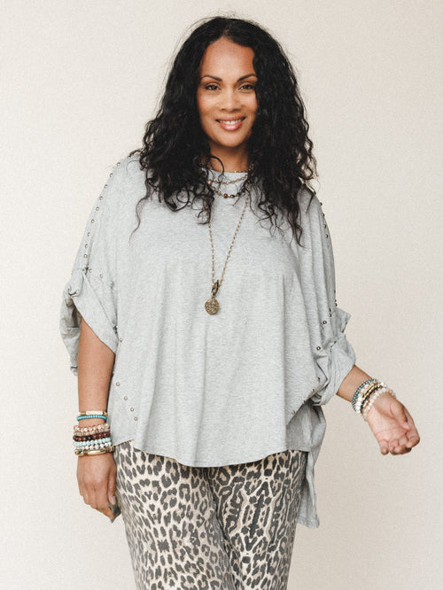 Tomcat Studded High Low Top - Heather Gray