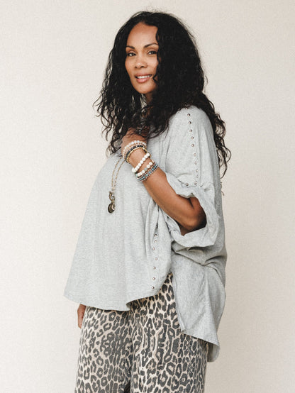 Tomcat Studded High Low Top - Heather Gray