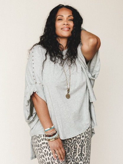 Tomcat Studded High Low Top - Heather Gray