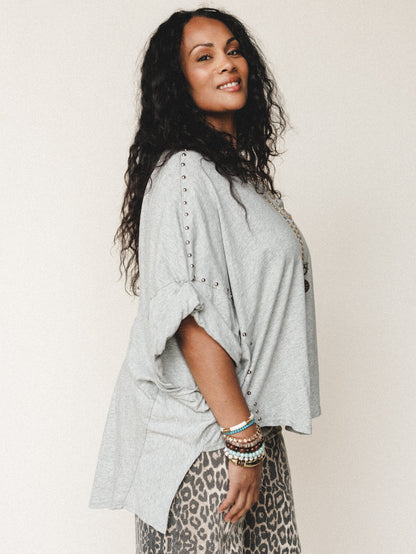 Tomcat Studded High Low Top - Heather Gray