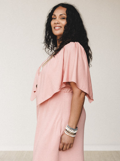 The Nest On Repeat Open Back Ruffle Jumpsuit - Shadow Blush