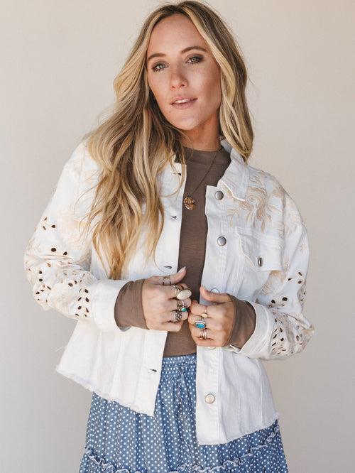 Spring Fleur Eyelet Embroidered Jacket - Off White