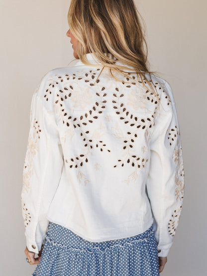 Spring Fleur Eyelet Embroidered Jacket - Off White