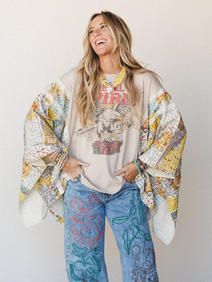 Mixed with Love Poncho - Tan Multi
