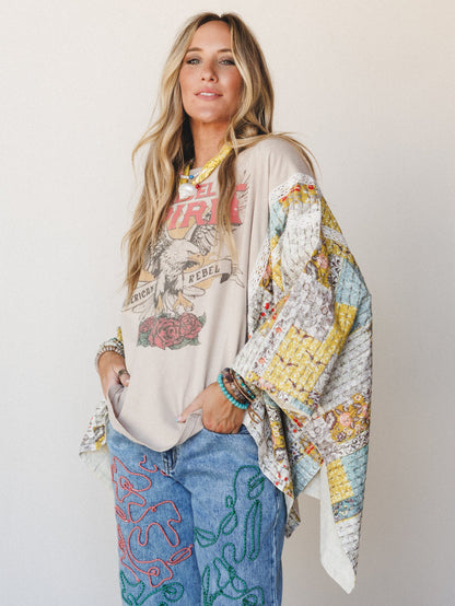 Mixed with Love Poncho - Tan Multi