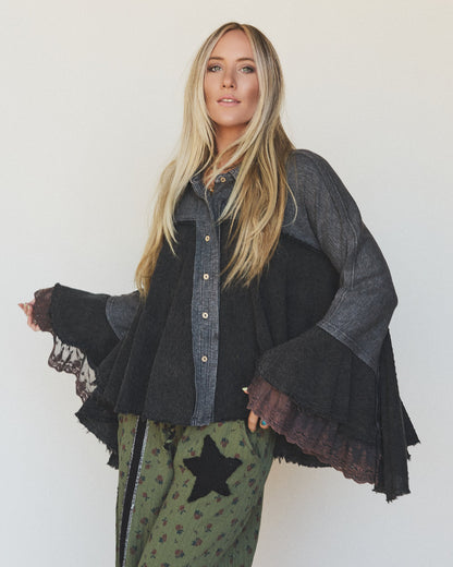 Flutter Fly Bell Sleeve Top - Black