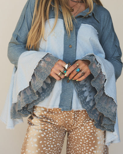 Flutter Fly Bell Sleeve Top - Blue
