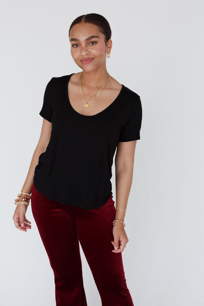 Scoop Neck Bralette Tee - Black