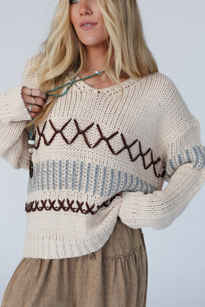 LeAnn V Neck Sweater - Oatmeal