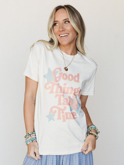 The Nest Good Things Take Time Graphic Tee - Ivory