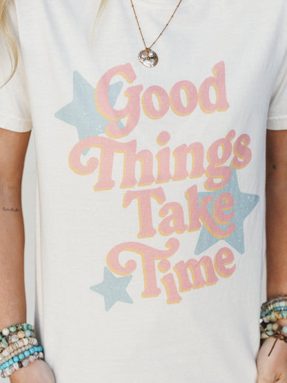 The Nest Good Things Take Time Graphic Tee - Ivory