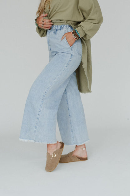 Simply You Wide Leg Jeans - Washed Denim