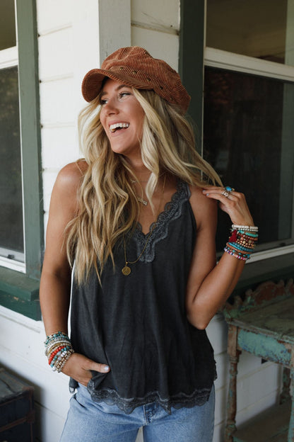 Palm Desert Lace Trim Top - Black