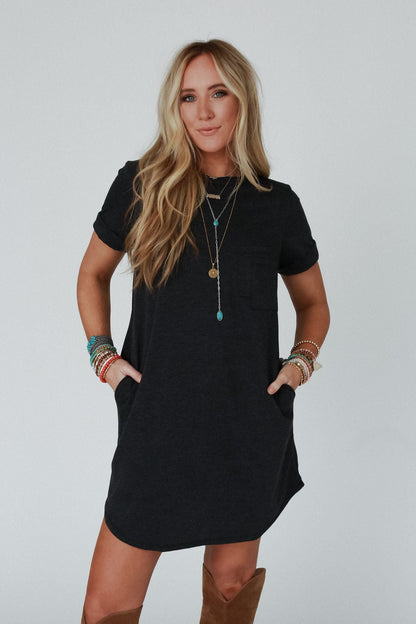 The Nest On The Daily Pocket Tee Dress - Charcoal 2Tone