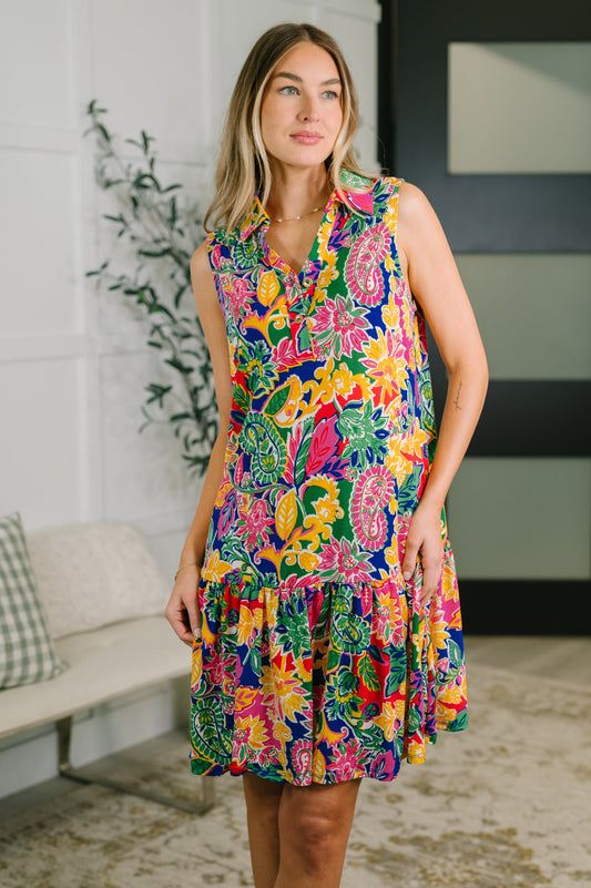 Hazel Blues® |  Coral Sands Collared Tank Dress in Floral Paisley