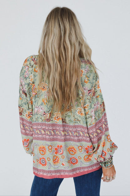 The Nest Lani Border Print Top - Sage