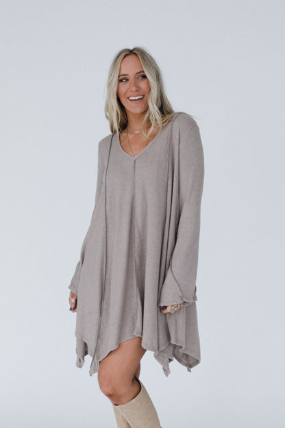 The Nest Golden Hour Long Bell Sleeve Tunic Dress - Latte