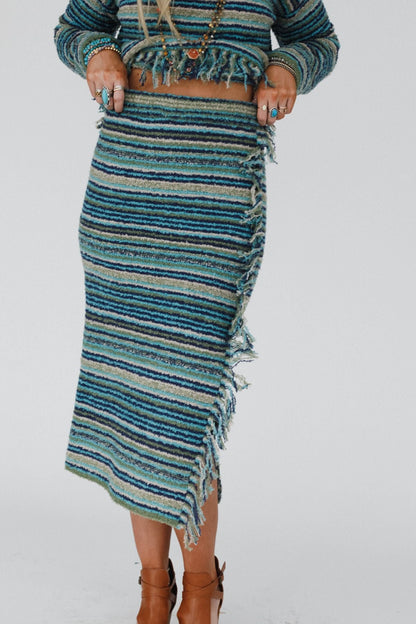 Ellis Fringe Midi Skirt - Teal