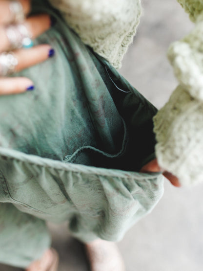 The Nest Nora Gathered Barrel Denim Pant - Olive Floral