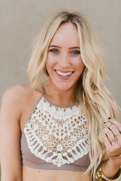 Crochet High Neck Bralette - Mocha