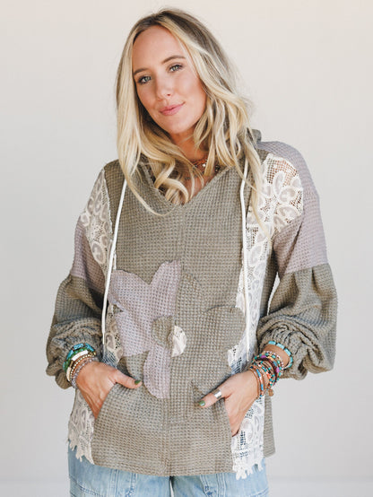 Lace Bliss Flower Patch Top - Olive